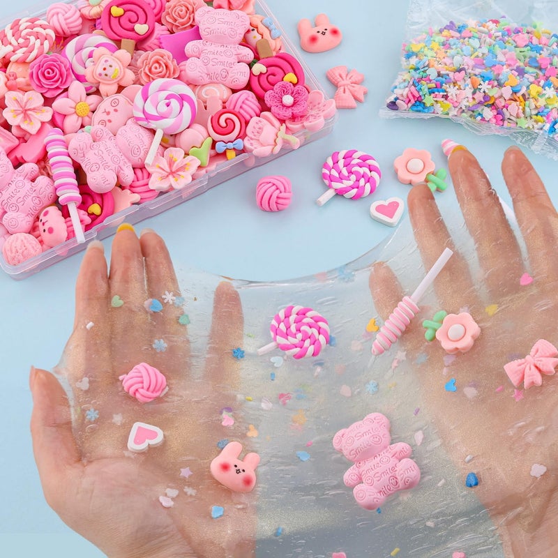 Glitzest 60PCS TINKRSTUFF Pink Slime Charms Cute Flatback Resin Charms for Slime, Random Kawaii Decoden Charm for Embellishments Phone Junk Case Charms Bulk Rainbow Bow Heart Lollipop, Scrapbooking DIY Decor - Image 5